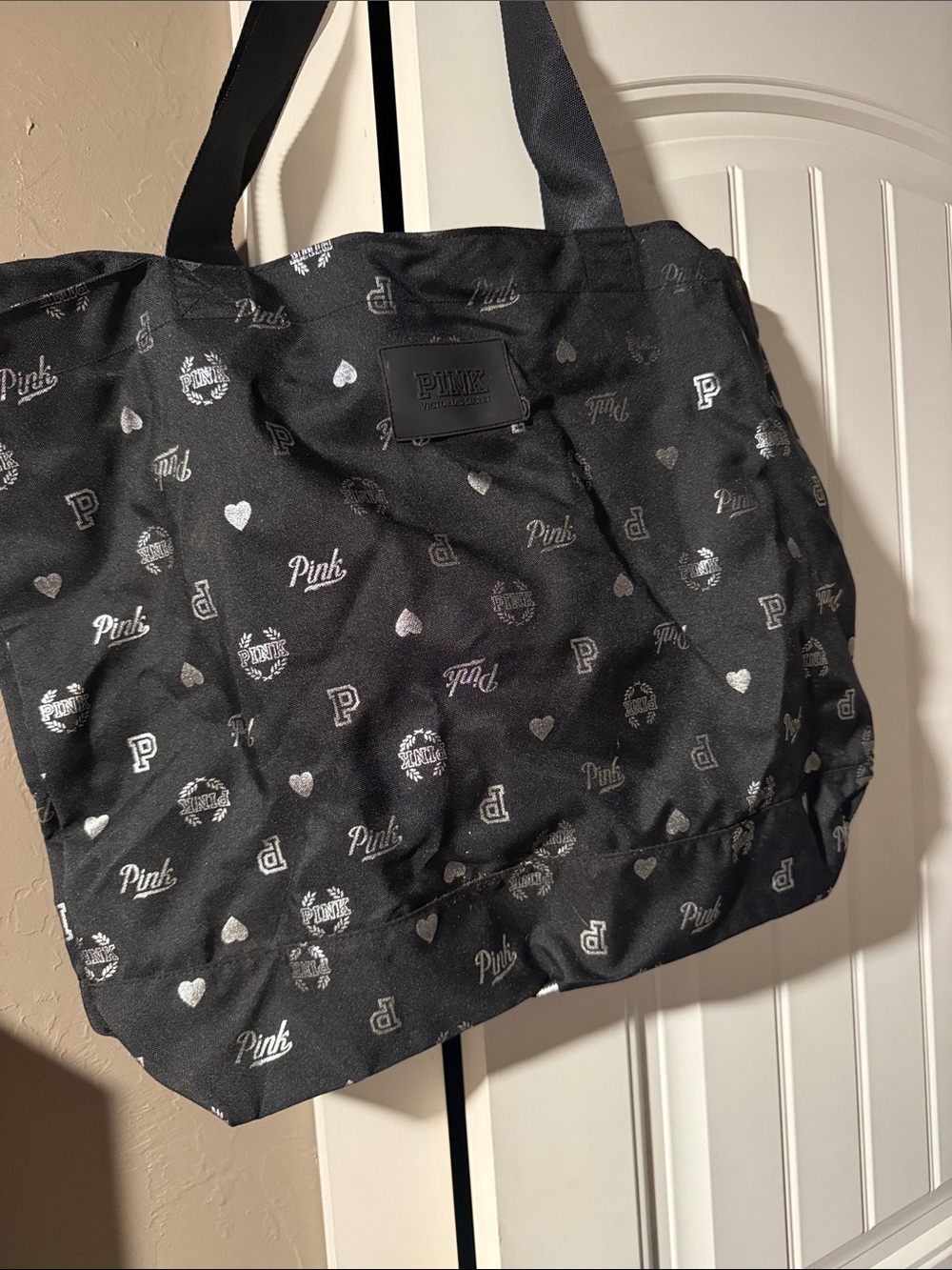 PINK Victoria's Secret Black Tote with Silver Logo Accents